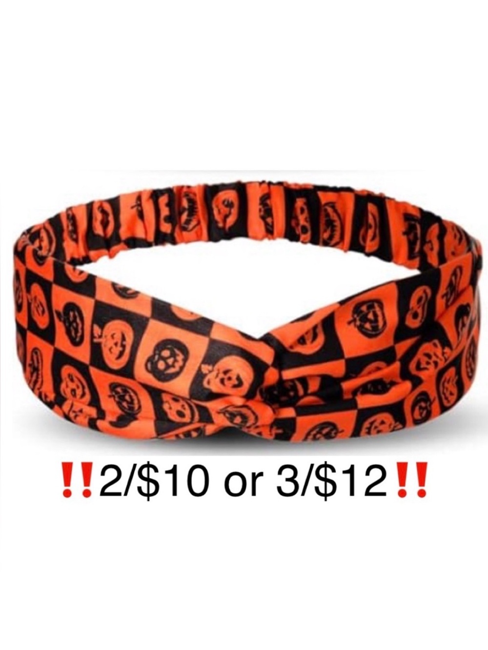Jack-O-Lantern Halloween Headband Pumpkin Orange Black Twist Front Elastic